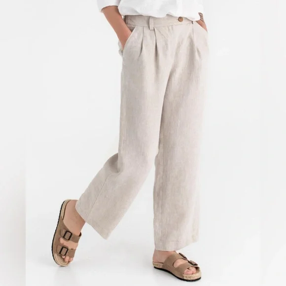 Dex Linen Blend Wide Leg Pants Natural Beige Size XL - Picture 1 of 6